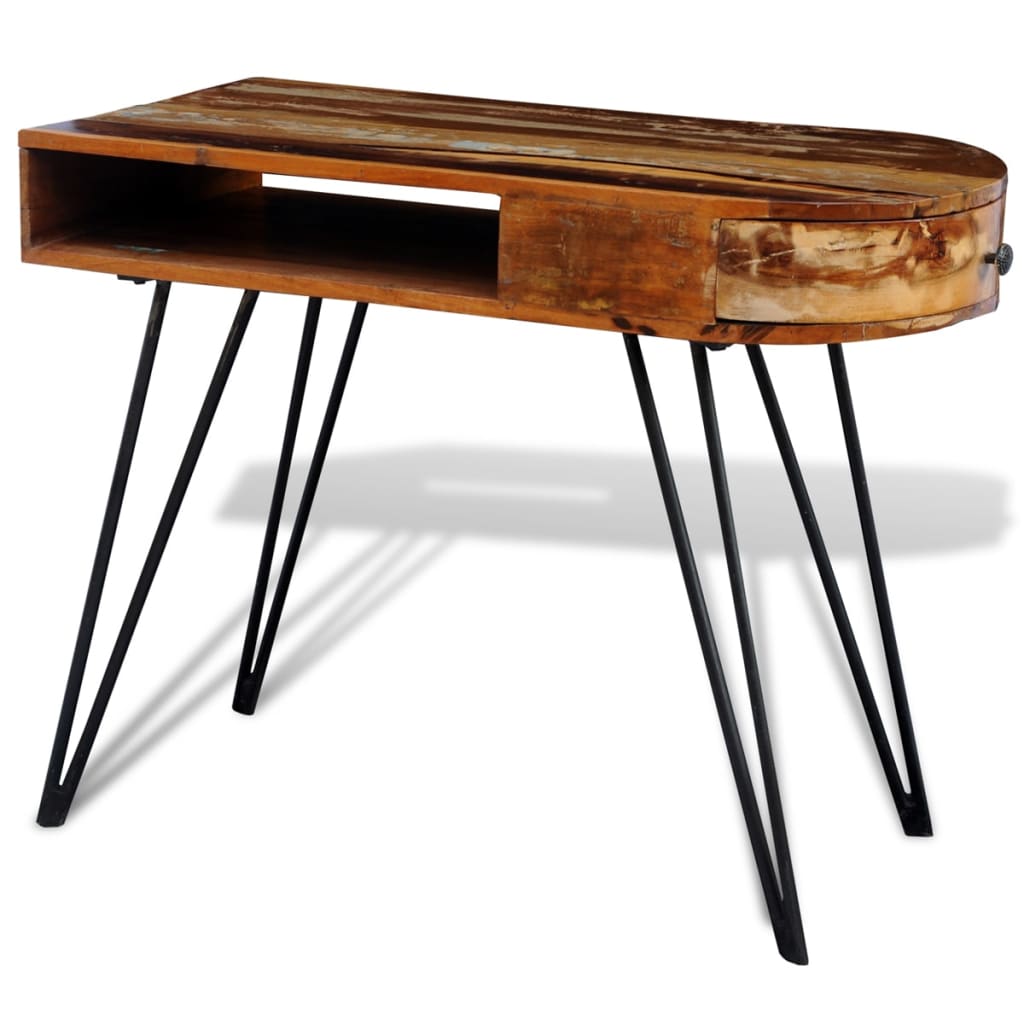 vidaXL Písací stôl, recyklovaný masív, železné nohy