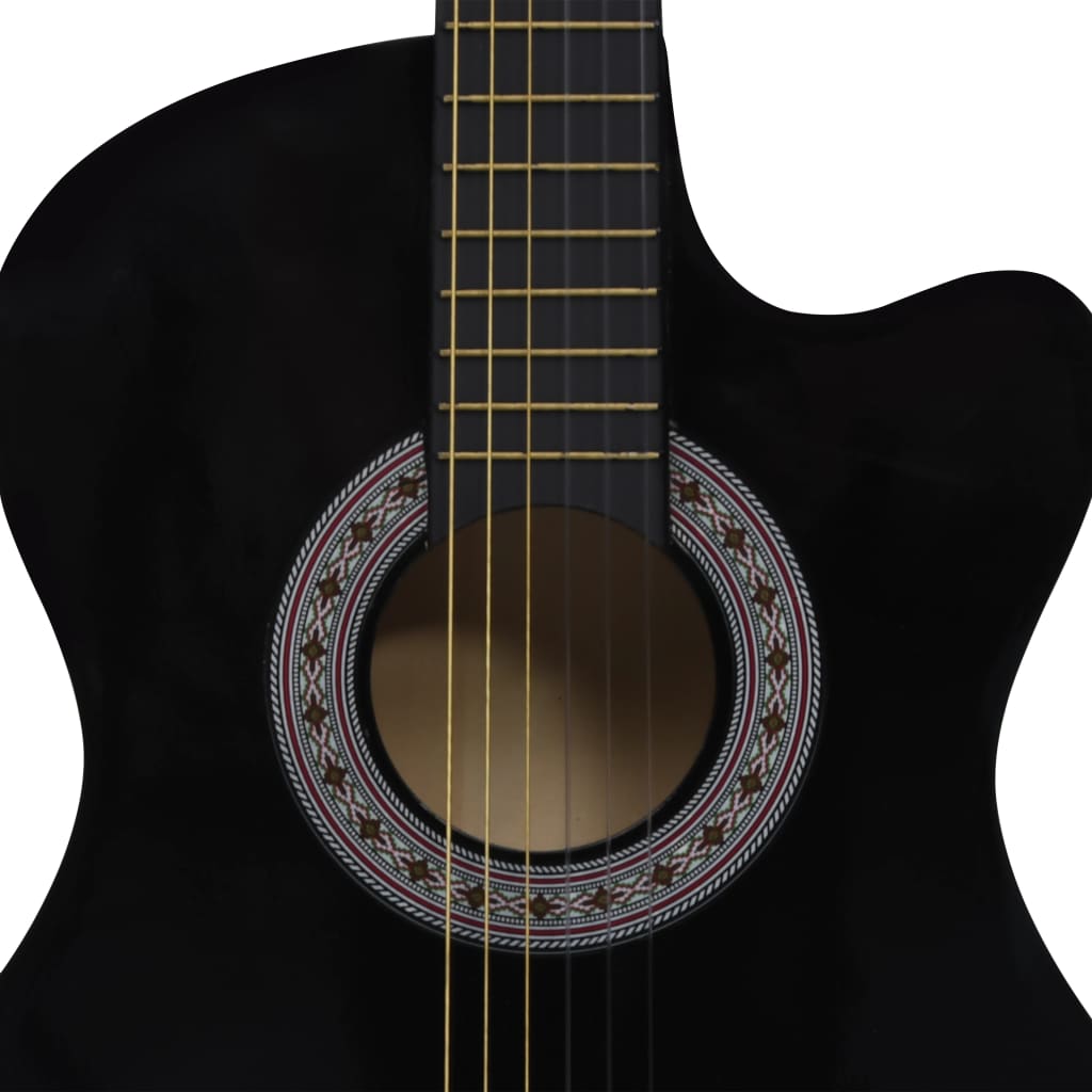 vidaXL Folková klasická gitara s výrezom so 6 strunami, čierna 38"