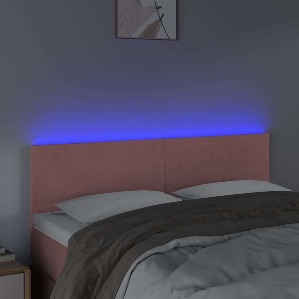 vidaXL Čelo postele s LED ružové 144x5x78/88 cm zamat