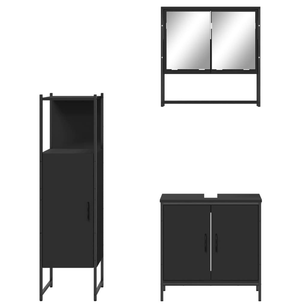vidaXL 3-dielna sada kúpeľňového nábytku čierna kompozitné drevo