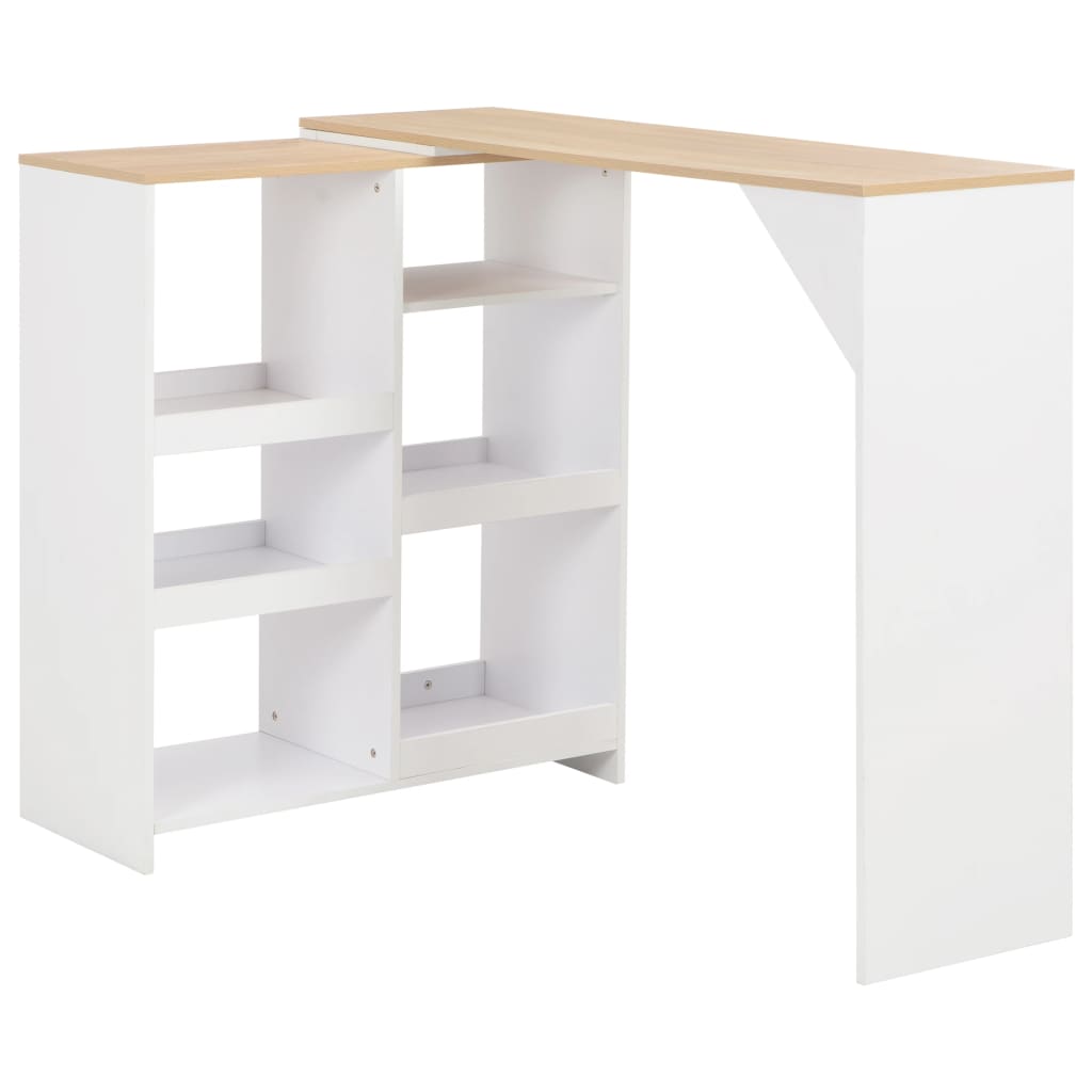vidaXL Barový stôl s pohyblivou poličkou, biely 138x39x110 cm