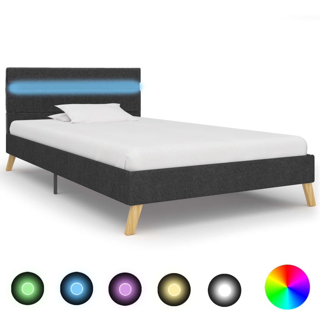 vidaXL Rám postele s LED svetlom sivý 100x200 cm látkový