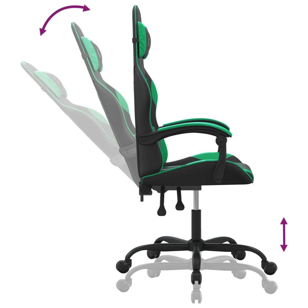 vidaXL Otočná herná stolička čierna a zelená umelá koža