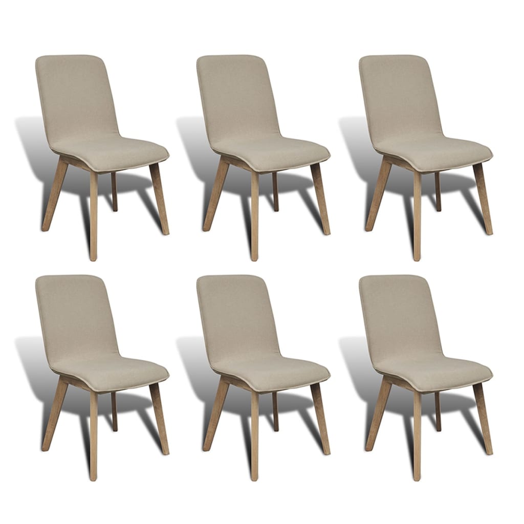 vidaXL Jedálenské stoličky 6 ks, béžové, látka a dubový masív