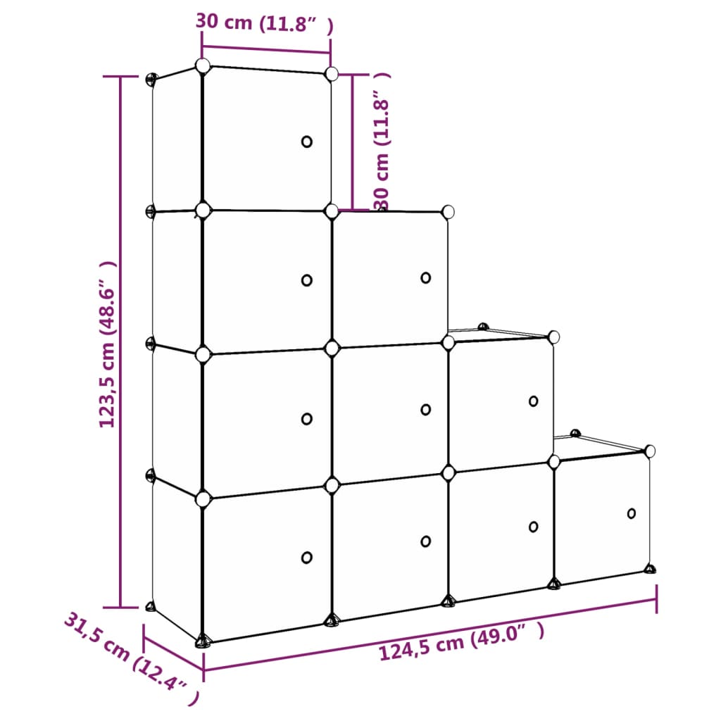 vidaXL Úložná skrinka v tvare kociek pre deti s 10 kockami biela PP