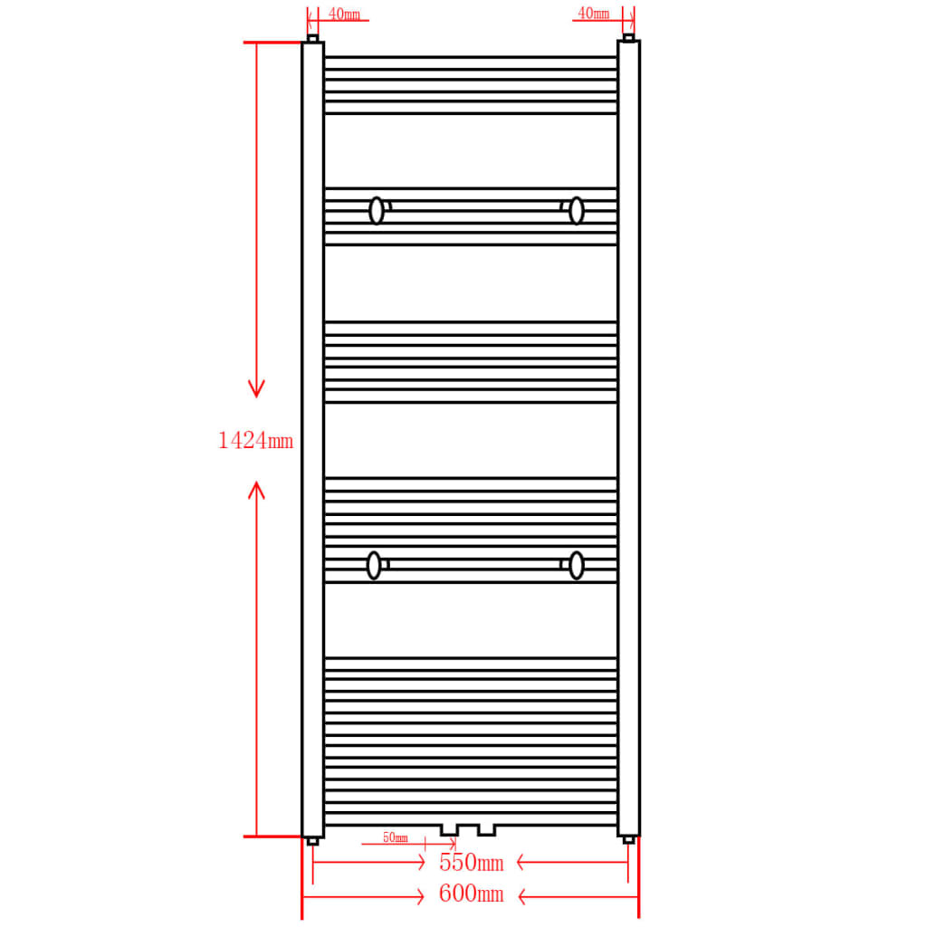 Sivý rebríkový radiátor na centrálne vykurovanie, zaoblený 600x1424 mm