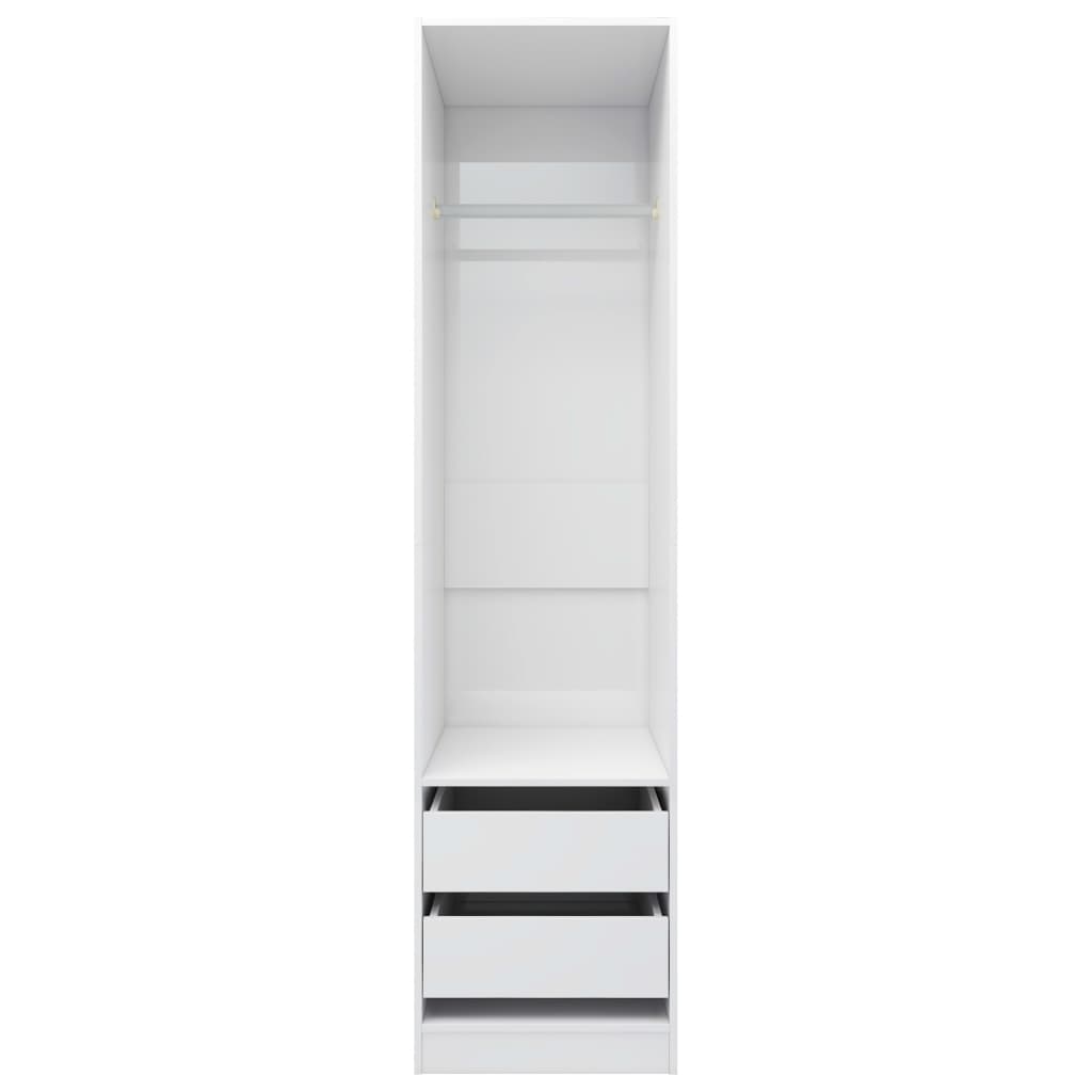 vidaXL Šatník so zásuvkami, lesklý biely 50x50x200cm, kompozitné drevo