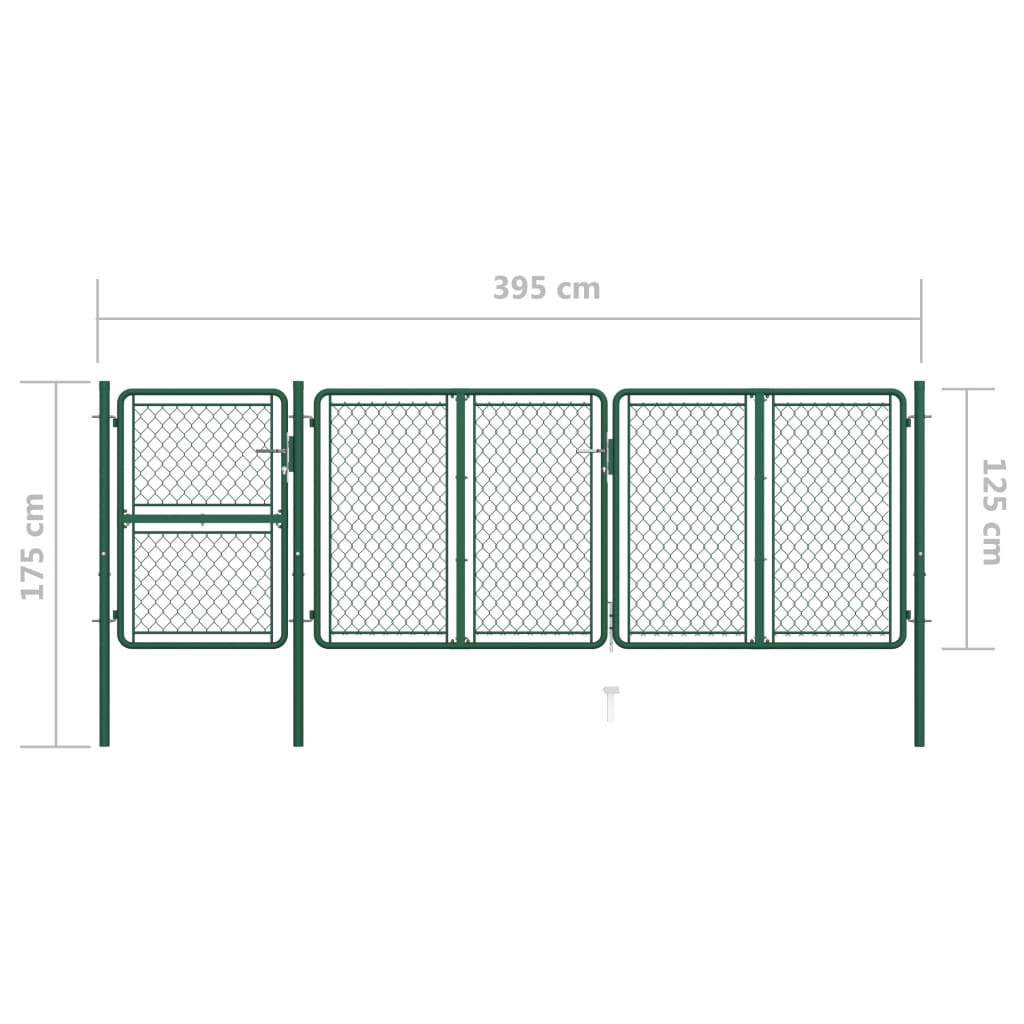 vidaXL Záhradná brána, oceľ 125x395 cm, zelená