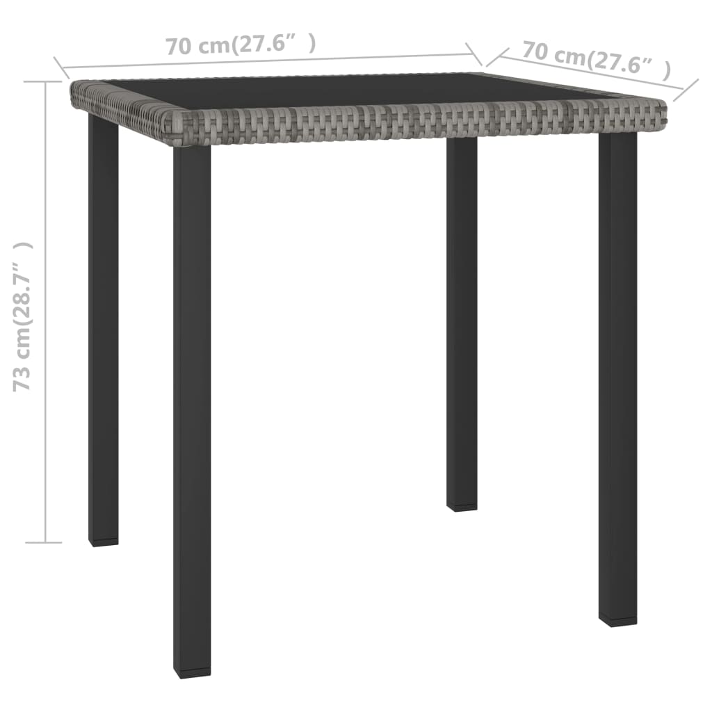 vidaXL Záhradný jedálenský stôl sivý 70x70x73 cm polyratanový