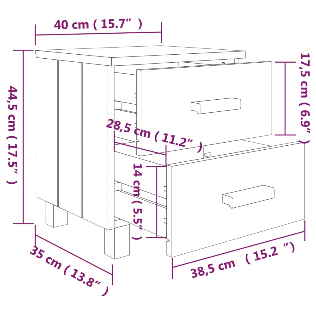 vidaXL Nočné stolíky HAMAR 2 ks, biele 40x35x44,5 cm, borovica