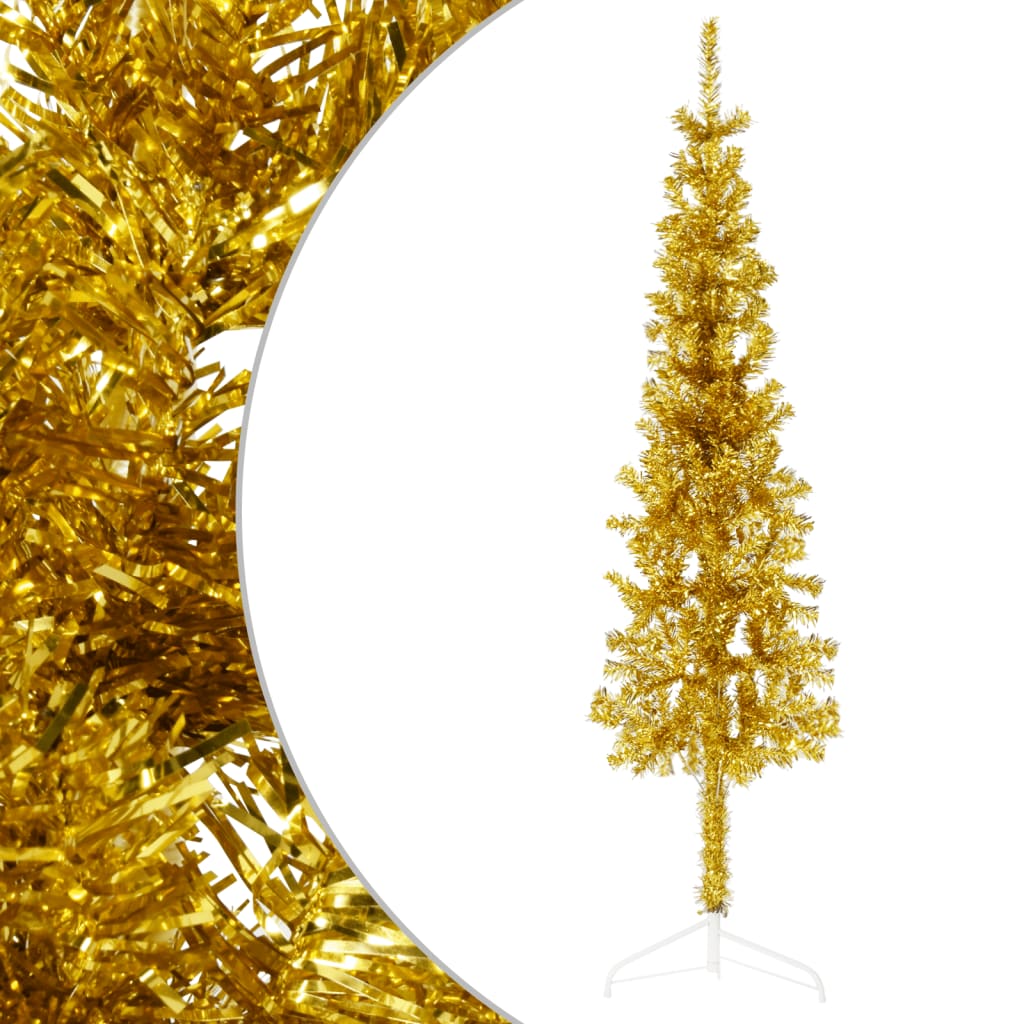 vidaXL Úzky umelý polovičný vianočný stromček s podstavcom zlatý 120cm