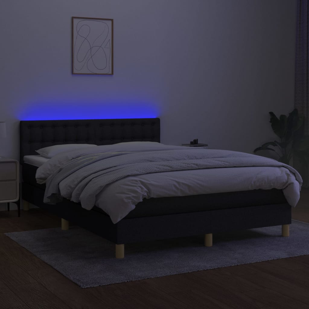 vidaXL Posteľ boxsping s matracom a LED čierna 140x200 cm látka