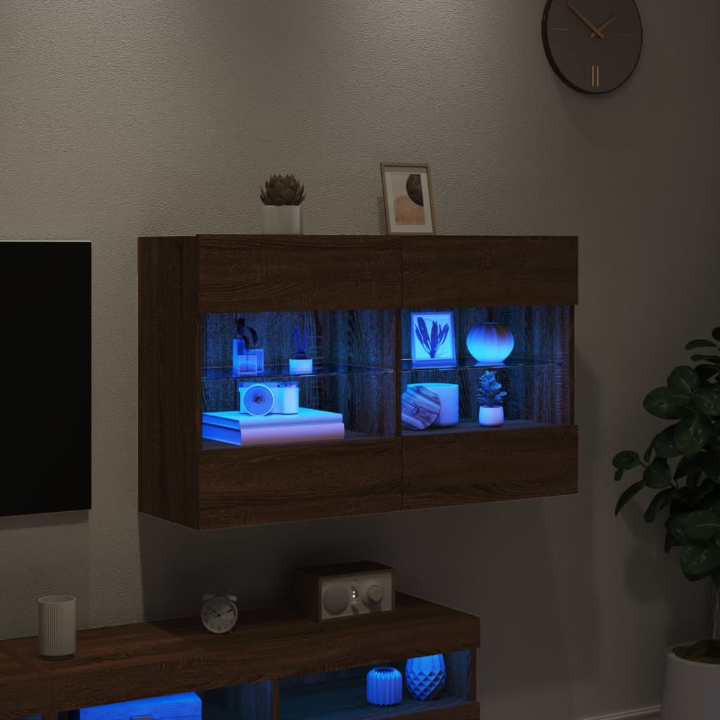 vidaXL TV nástenná skrinka s LED svetlami hnedý dub 98,5x30x60,5 cm