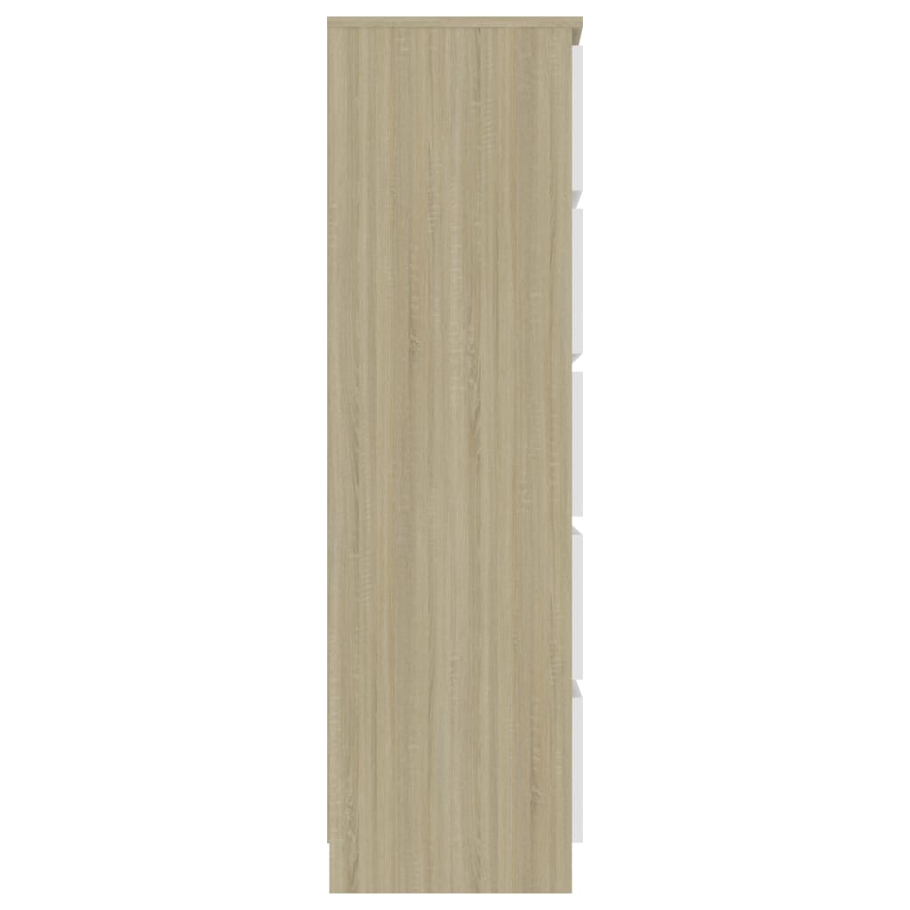 vidaXL Komoda so zásuvkami, biela+sonoma 60x35x121cm, kompozitné drevo