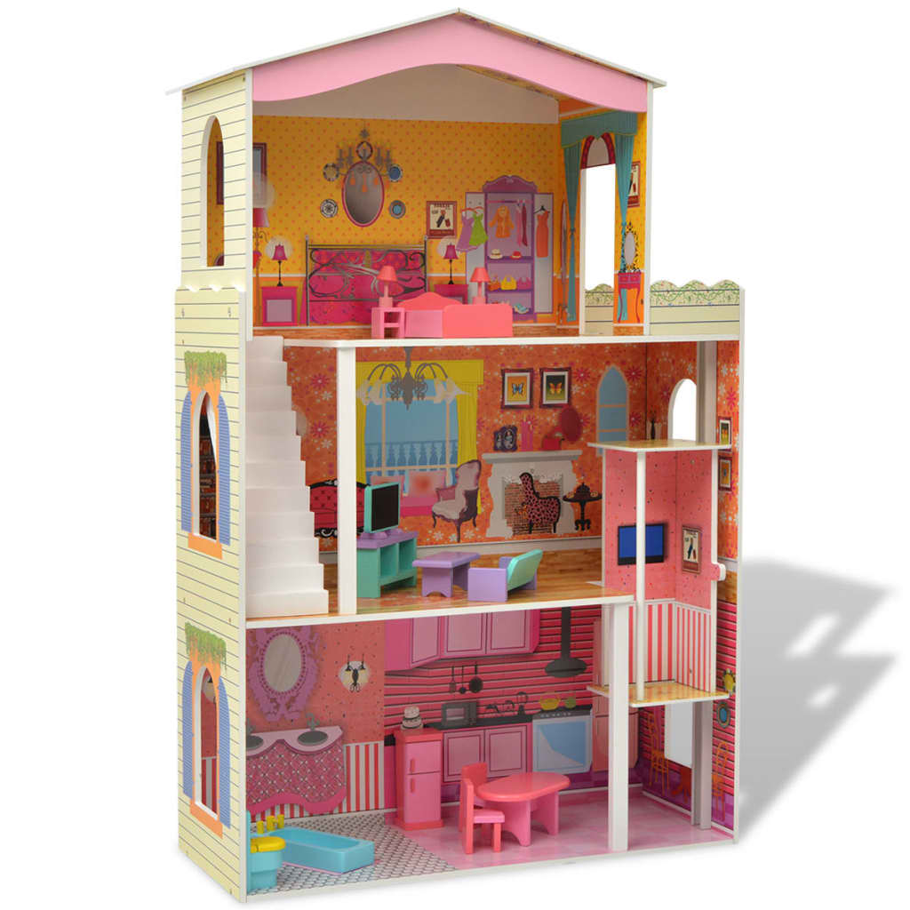 vidaXL 3-poschodový domček pre bábiky, drevený, 73x32x116 cm