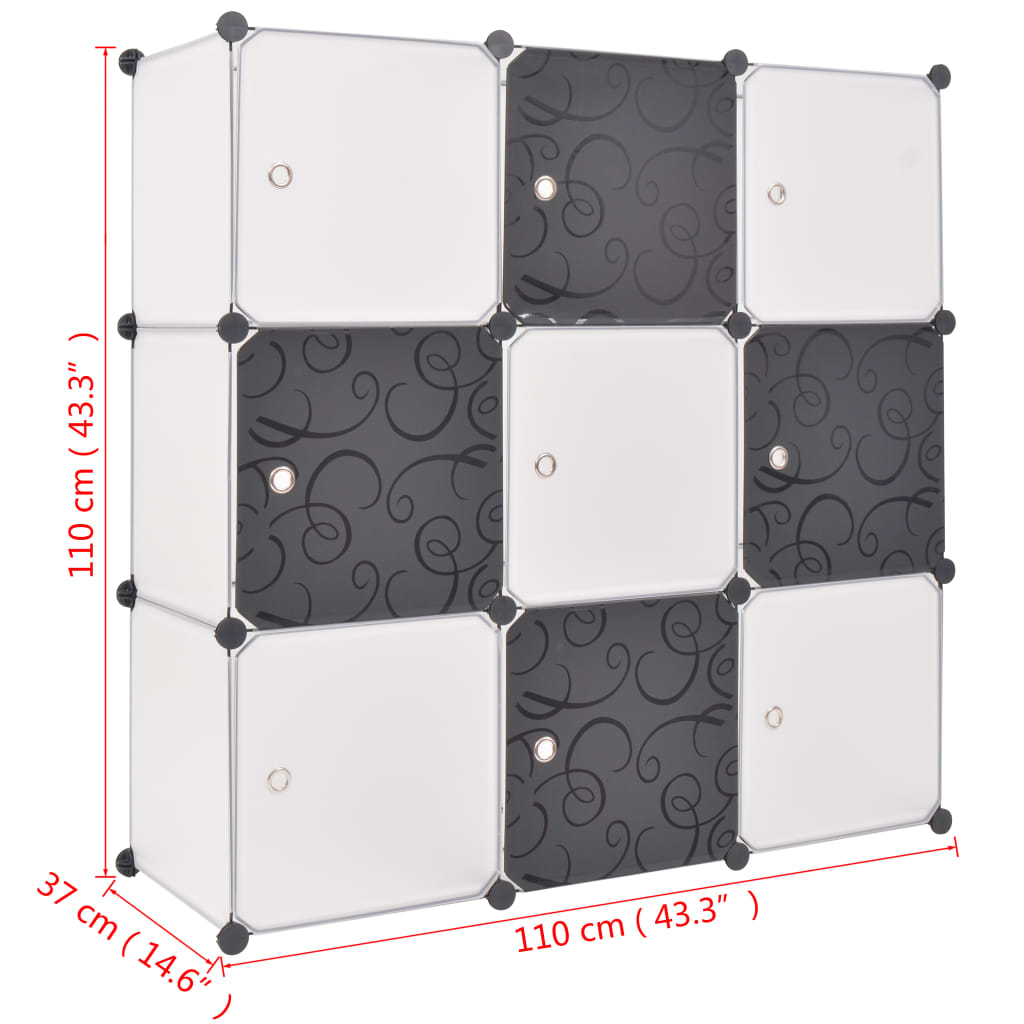 vidaXL Úložná skrinka v tvare kocky s 9 priečinkami, čierna a biela