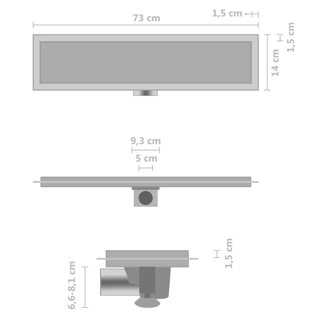 vidaXL Sprchový odtok s krytom 2 v 1 73x14 cm nehrdzavejúca oceľ