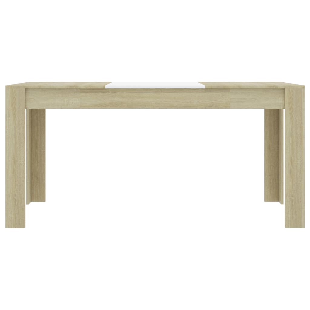 vidaXL Jedálenský stôl, biela a dub sonoma 160x80x76 cm, drevotrieska