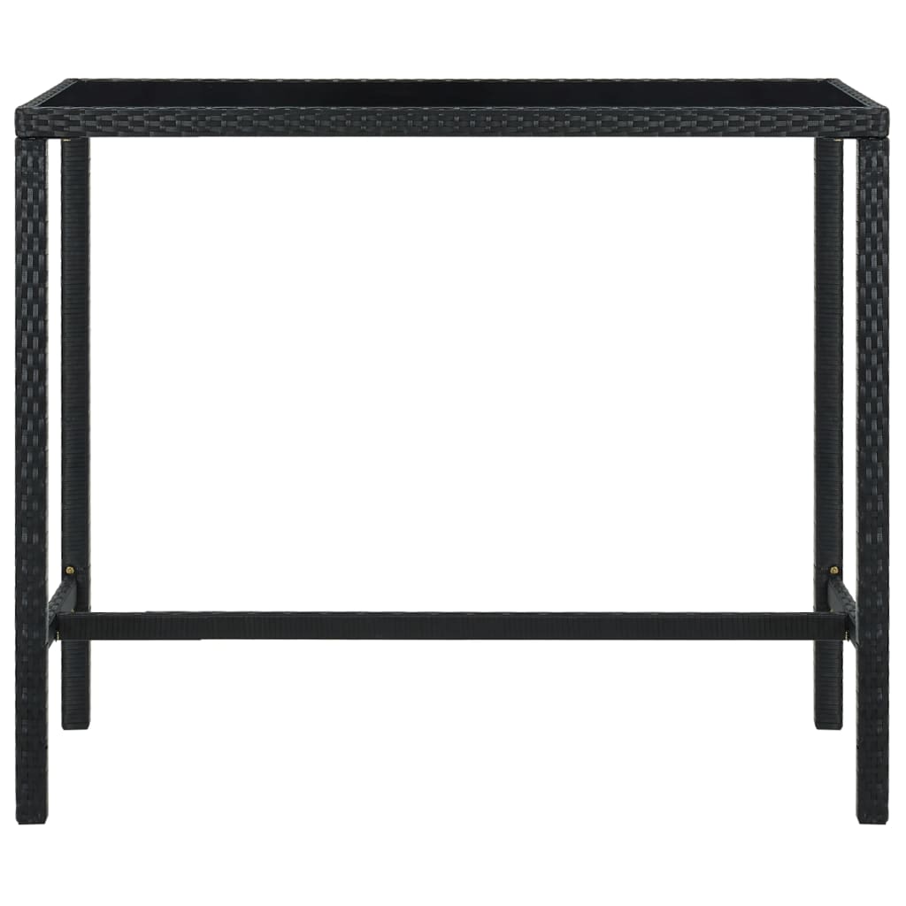 vidaXL Záhradný barový stôl čierny 130x60x110 cm polyratan a sklo