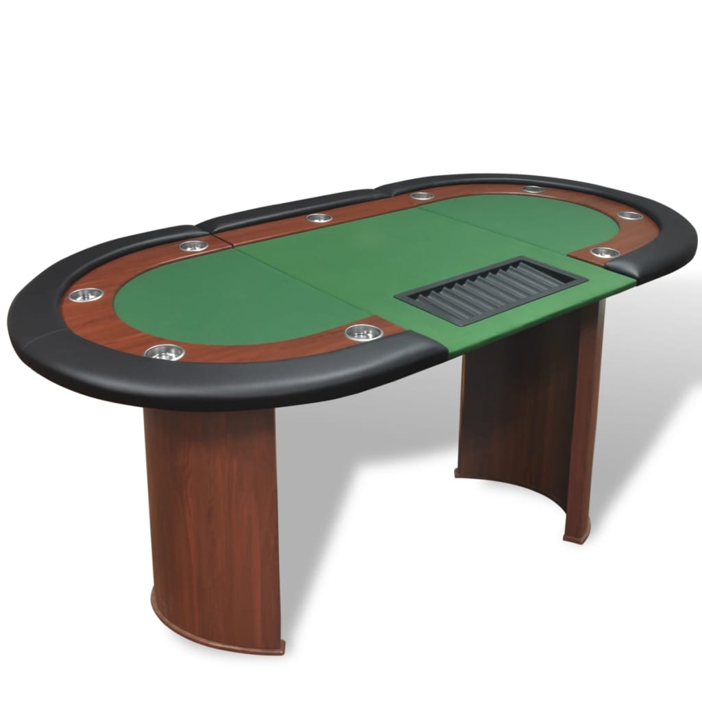 vidaXL Pokerový stôl pre 10, zóna pre dílera, držiak na žetóny, zelený