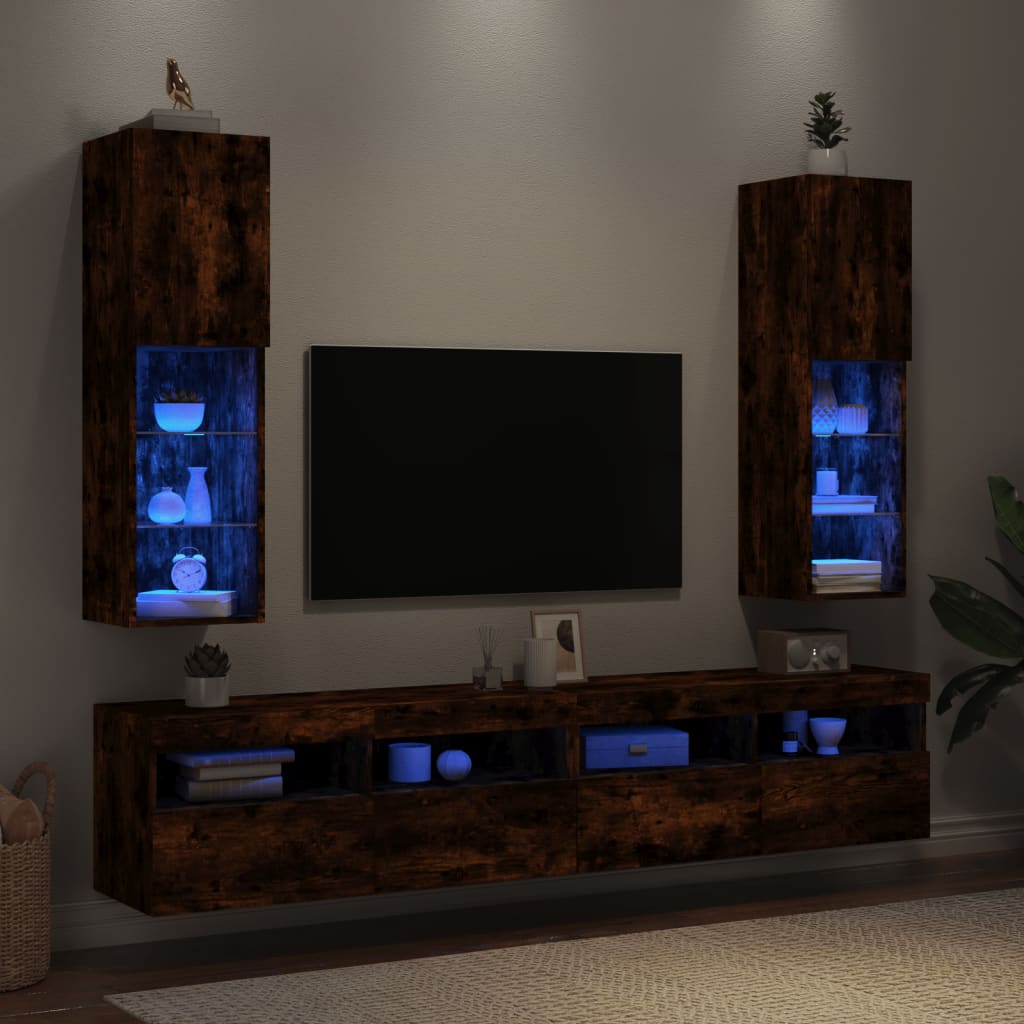 vidaXL TV skrinky s LED svetlami 2 ks dymový dub 30,5x30x102 cm