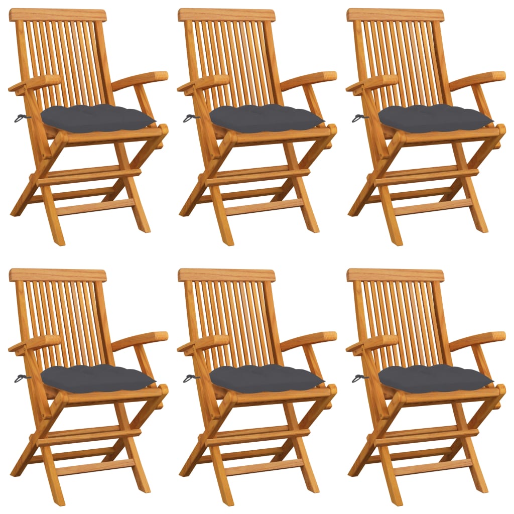 vidaXL Záhradné stoličky s antracitovými podložkami 6 ks tíkový masív