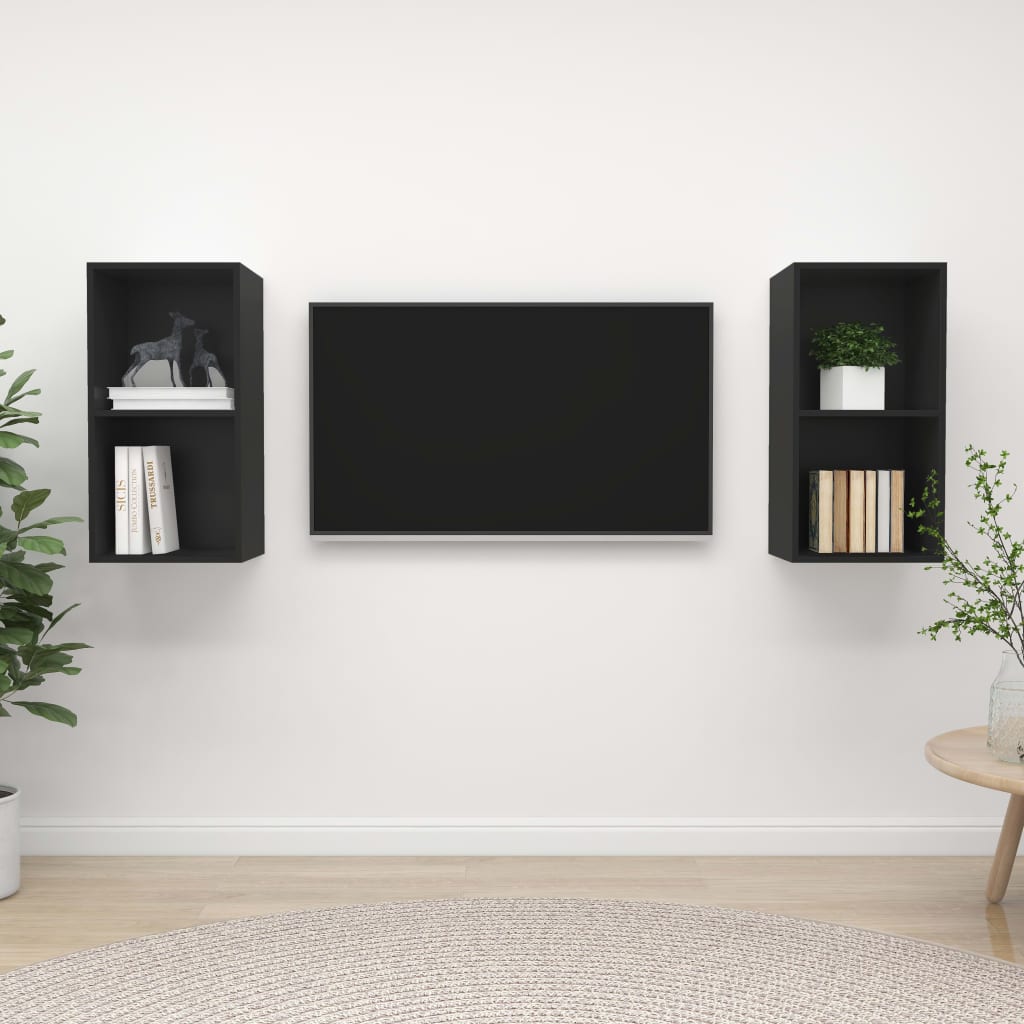 vidaXL Nástenné TV skrinky 2 ks čierne drevotrieska