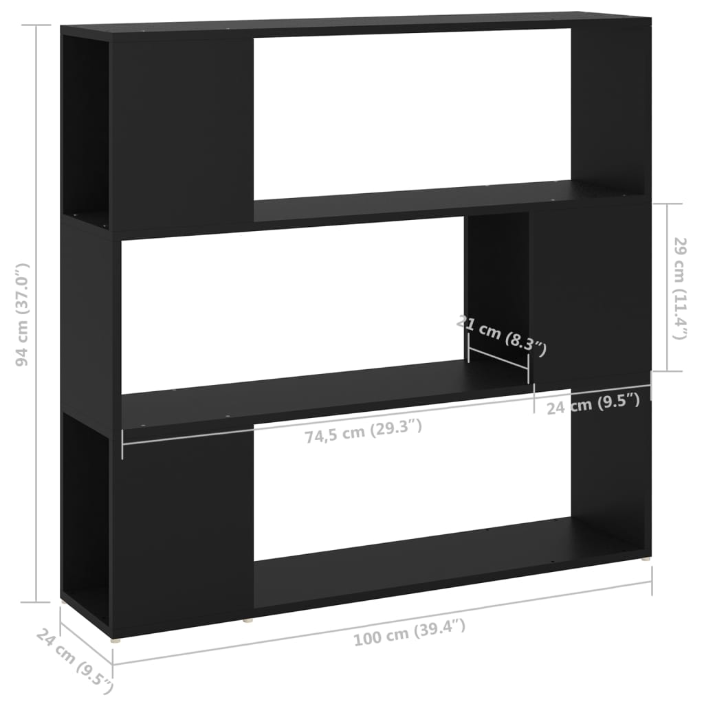 vidaXL Knižnica/deliaca stena čierna 100x24x94 cm