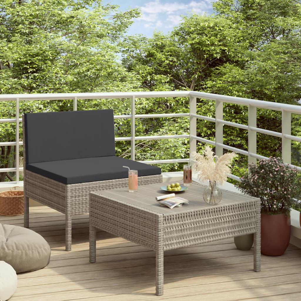 vidaXL 2-dielna záhradná sedacia súprava+podložky, polyratan, sivá