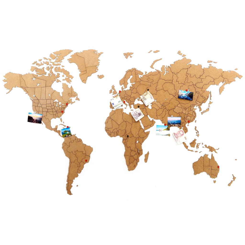 MiMi Innovations Nástenná mapa sveta Luxury, puzzle, hnedá 150x90 cm