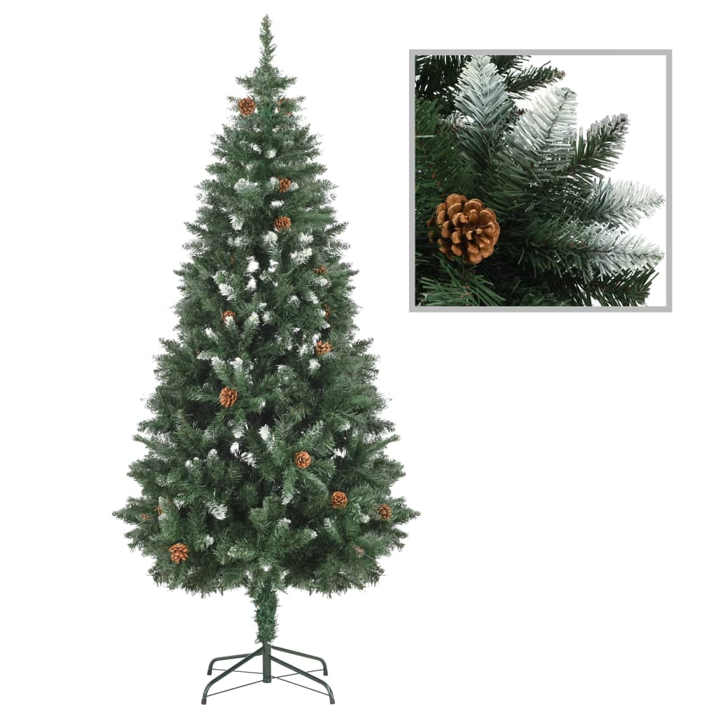 vidaXL Umelý vianočný stromček s borovicovými šiškami biele vetvičky 180 cm