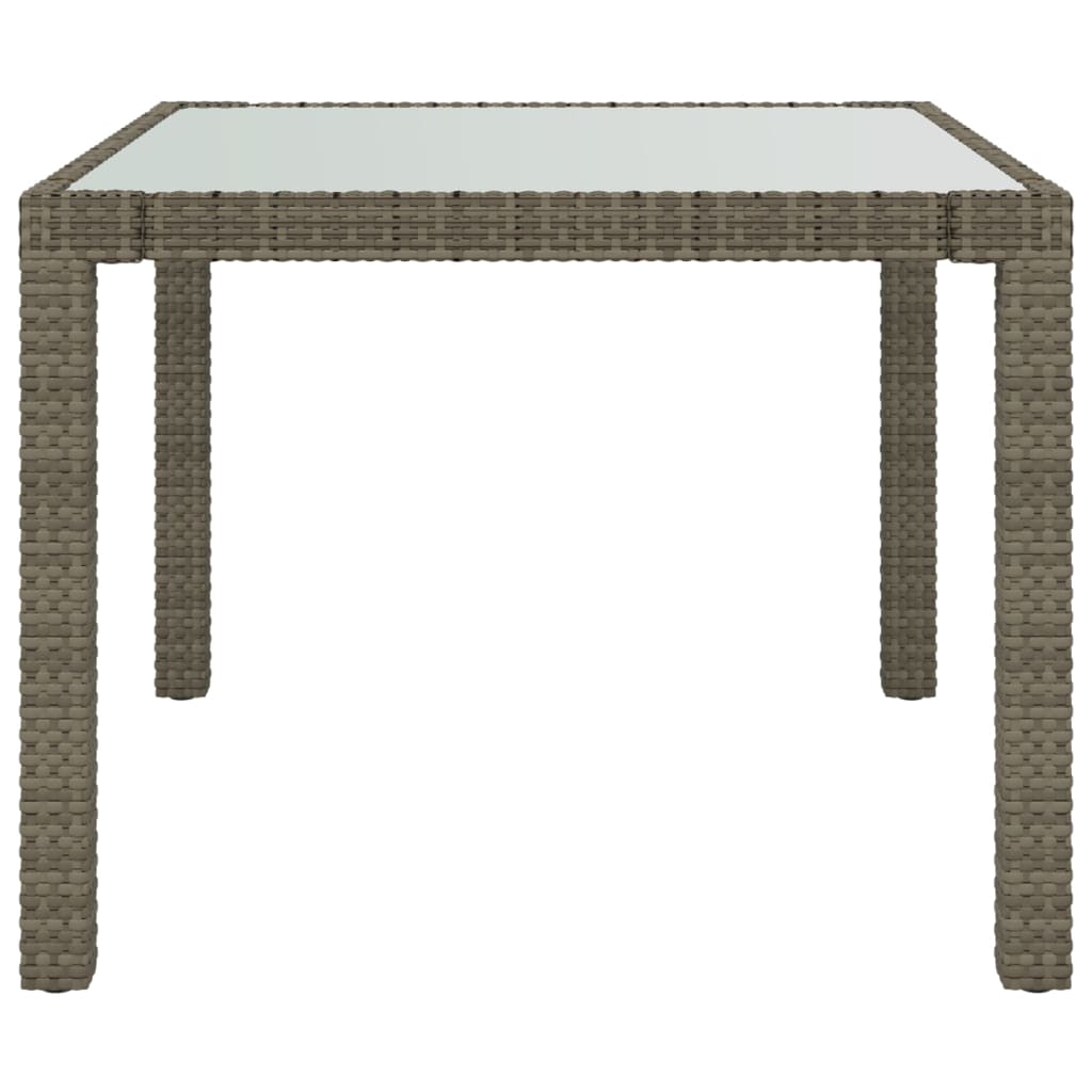 vidaXL Záhradný stôl 90x90x75 cm tvrdené sklo a polyratan sivý