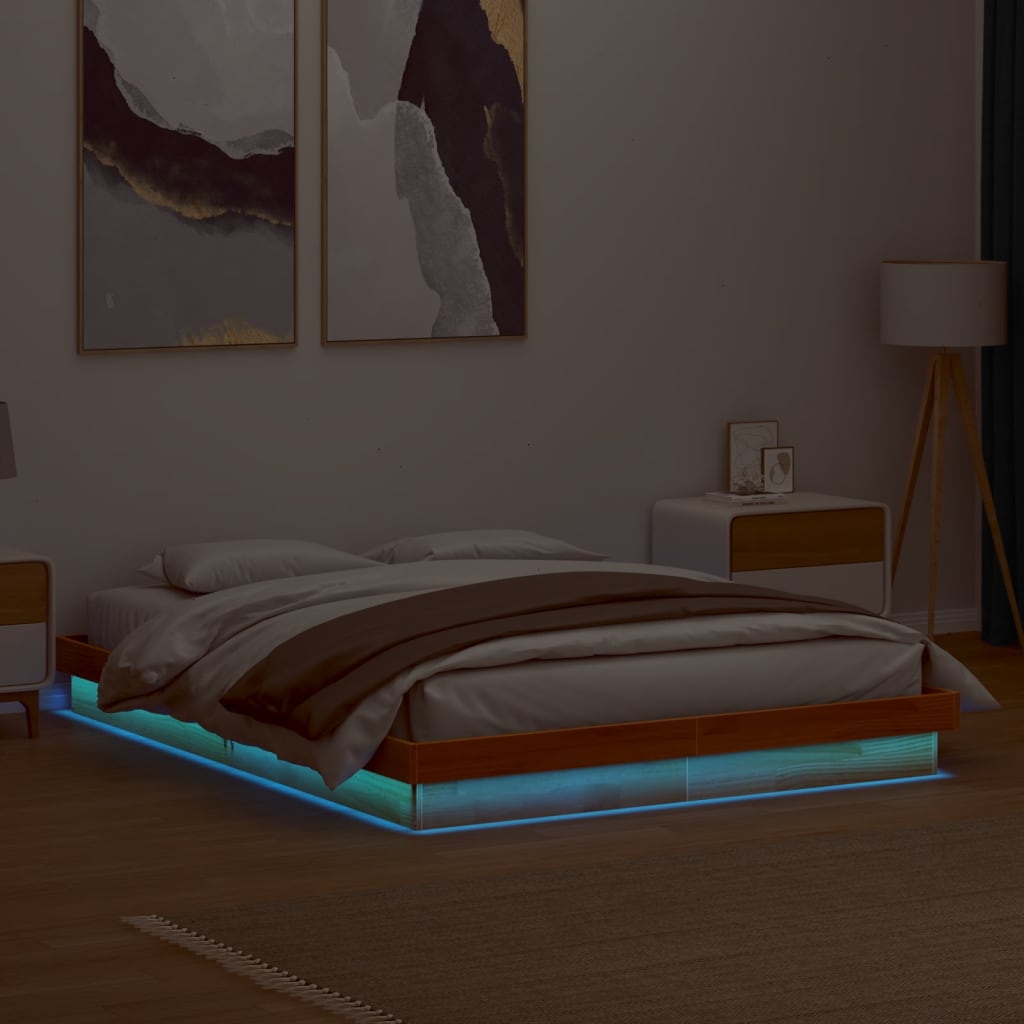 vidaXL LED posteľný rám voskovo hnedý 150x200 cm masívna borovica