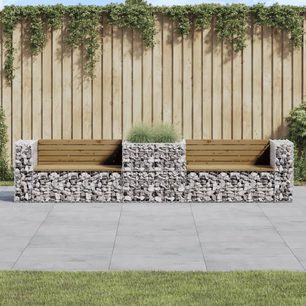 vidaXL Záhradná lavička s gabiónovým košom impregn. borovicové drevo
