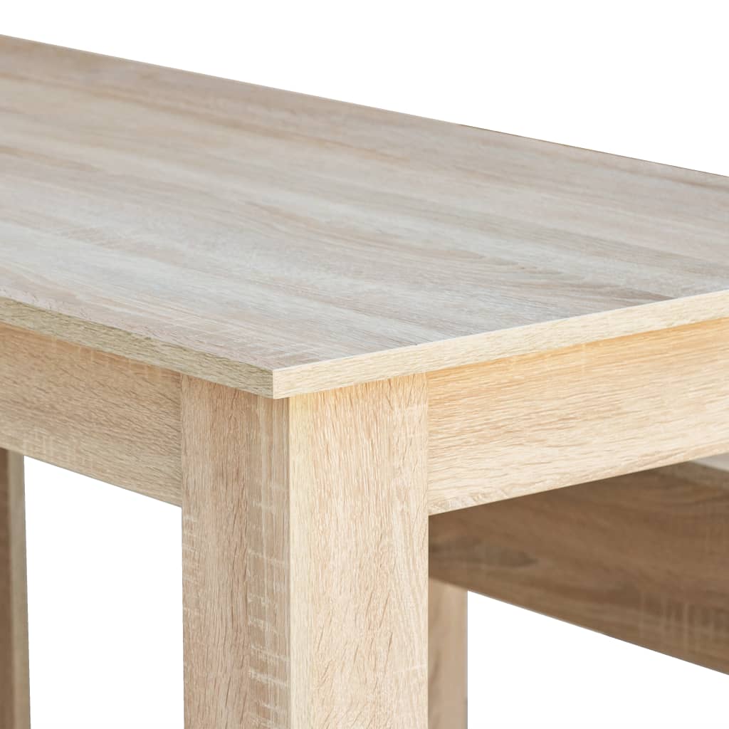 vidaXL Jedálenský stôl a lavičky z drevotriesky, 3 kusy, dubová farba