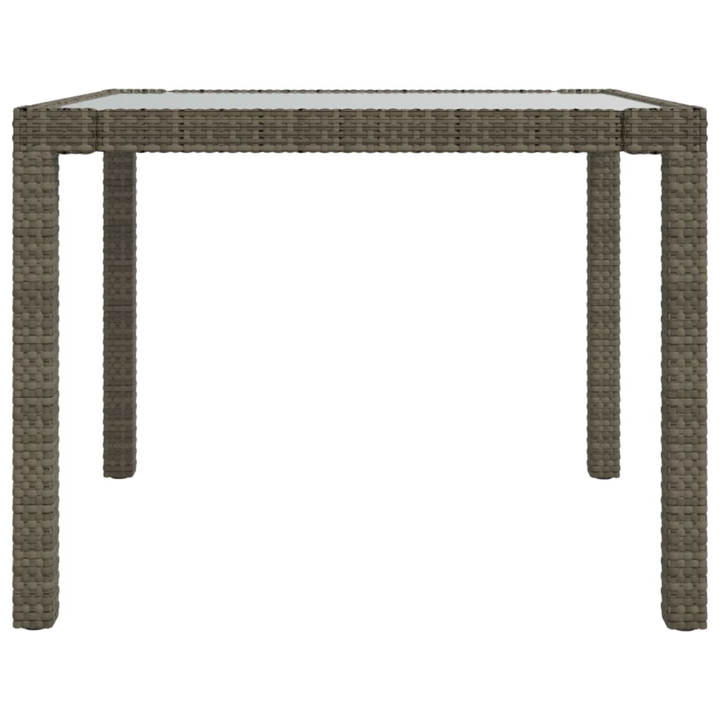 vidaXL Záhradný stôl 90x90x75 cm tvrdené sklo a polyratan sivý