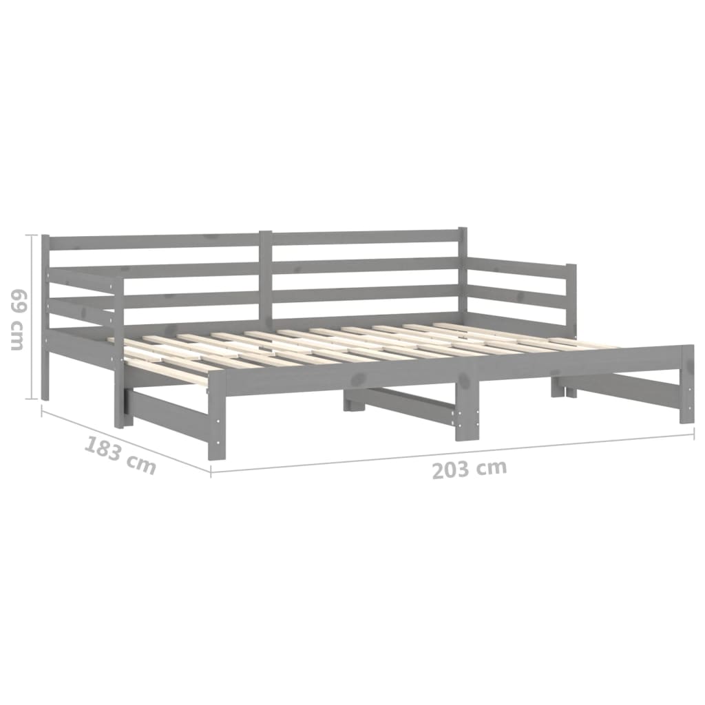 vidaXL Rozkladacia denná posteľ 2x(90x200) cm sivá borovicové drevo