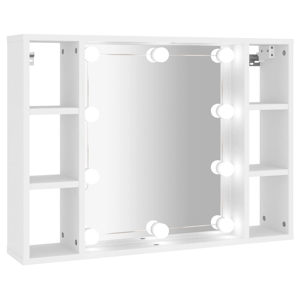 vidaXL Zrkadlová skrinka s LED biela 76x15x55 cm