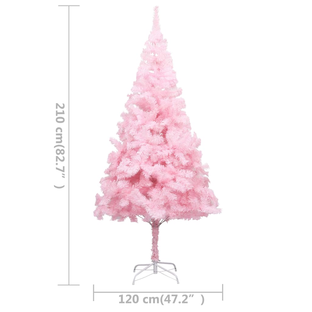 vidaXL Osvetlený umelý vianočný stromček+stojan, ružový 210 cm, PVC
