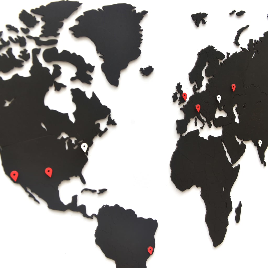 MiMi Innovations Drevená nástenná mapa sveta Luxury, čierna 90x54 cm