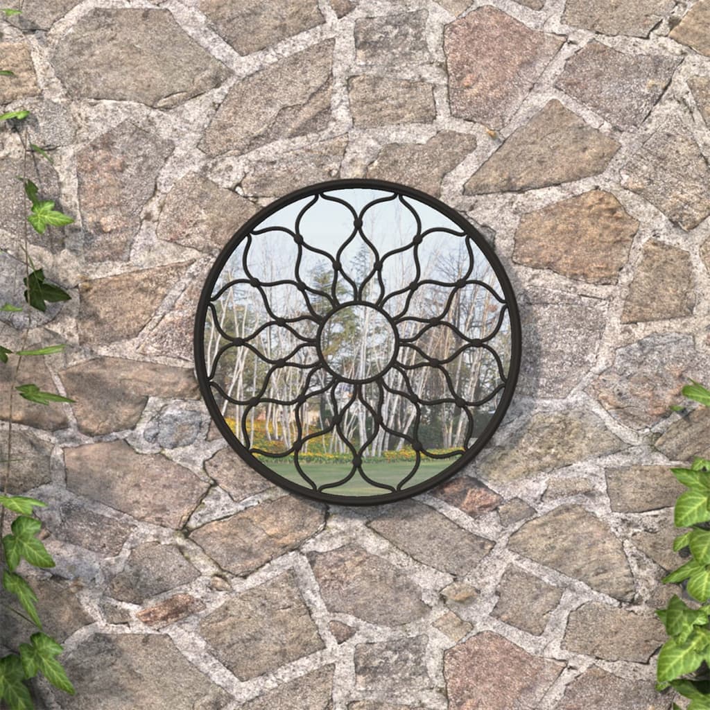 vidaXL Záhradné zrkadlo čierne 60x3 cm okrúhle exteriérové železo
