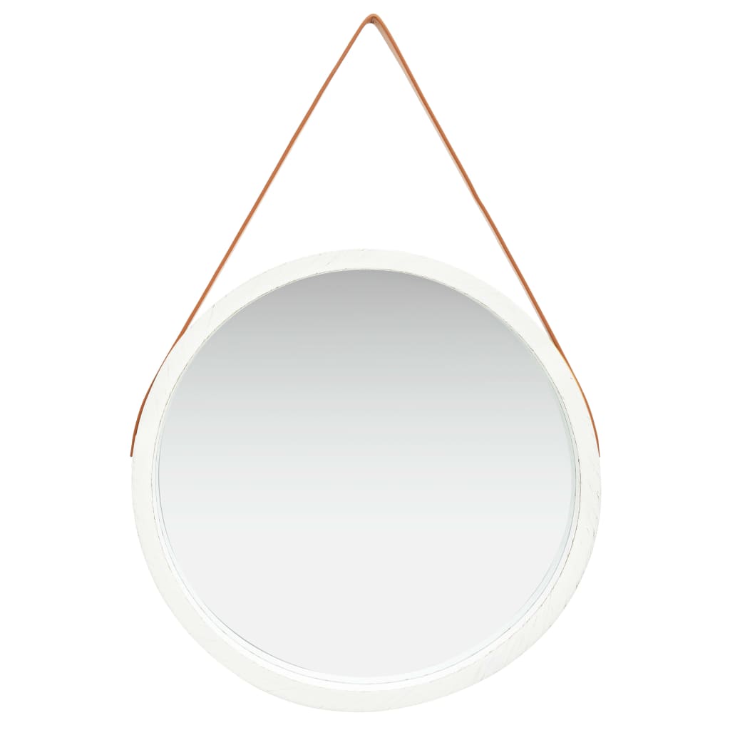 vidaXL Nástenné zrkadlo s popruhom biele 60 cm