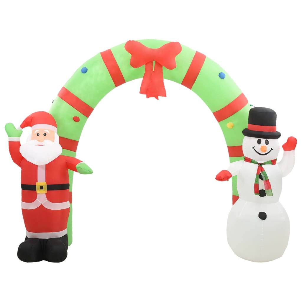 vidaXL Vianočný nafukovací oblúk so Santom a snehuliakom LED 223 cm