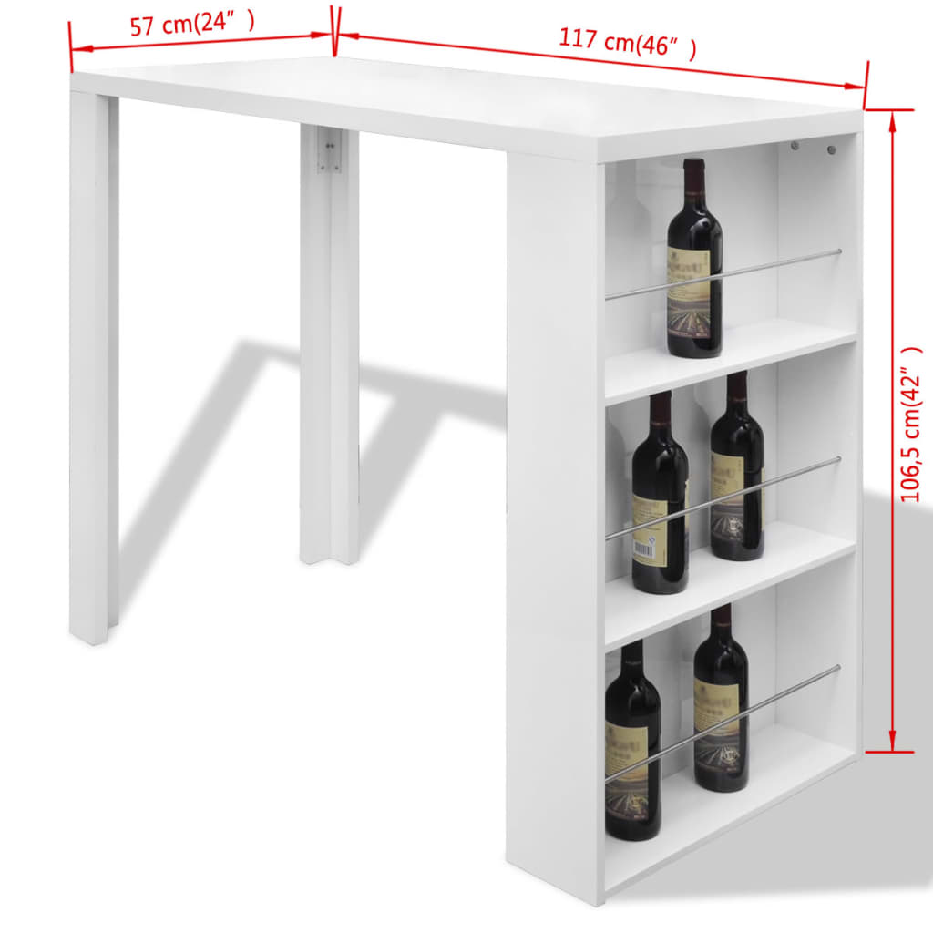 vidaXL Barový stolík, MDF, so stojanom na víno, vysoký lesk, biely