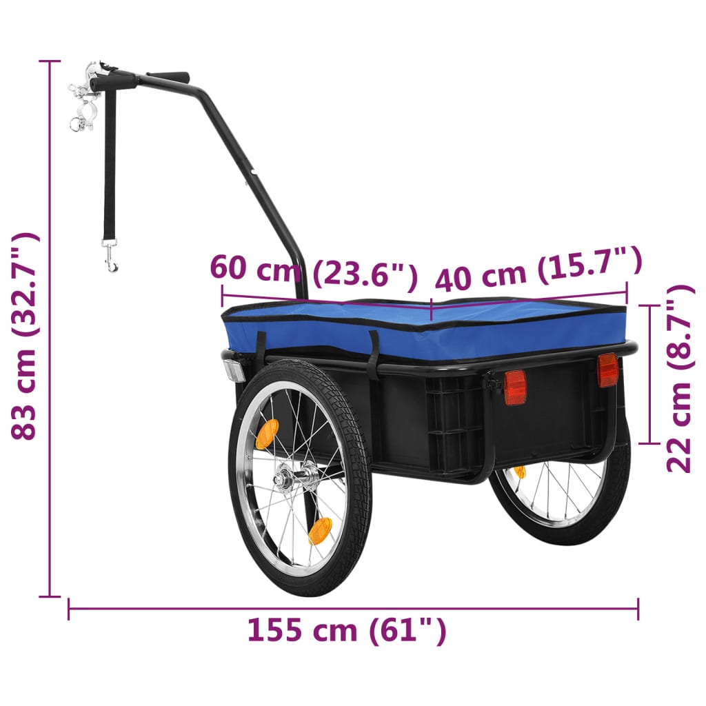 vidaXL Nákladný vozík za bicykel/ručný vozík 155x60x83 cm, oceľ, modrý