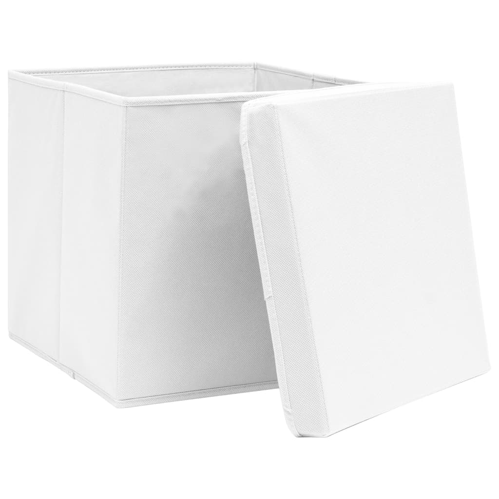 vidaXL Úložné boxy s vekom 10 ks, 28x28x28 cm, biele