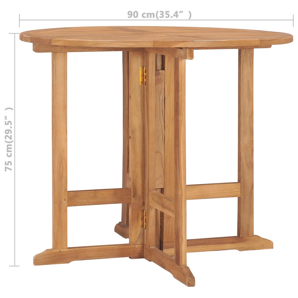 vidaXL Skladací záhradný jedálenský stôl Ø90x75 cm tíkový masív