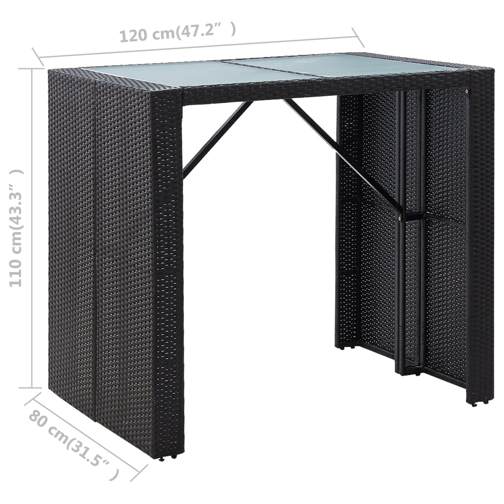 vidaXL 5-dielna vonkajšia barová súprava, polyratan a sklo, čierna