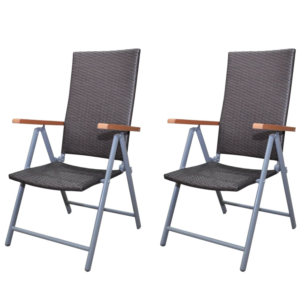 vidaXL Sklápacie záhradné stoličky 2 ks, polyratan a hliník, hnedé