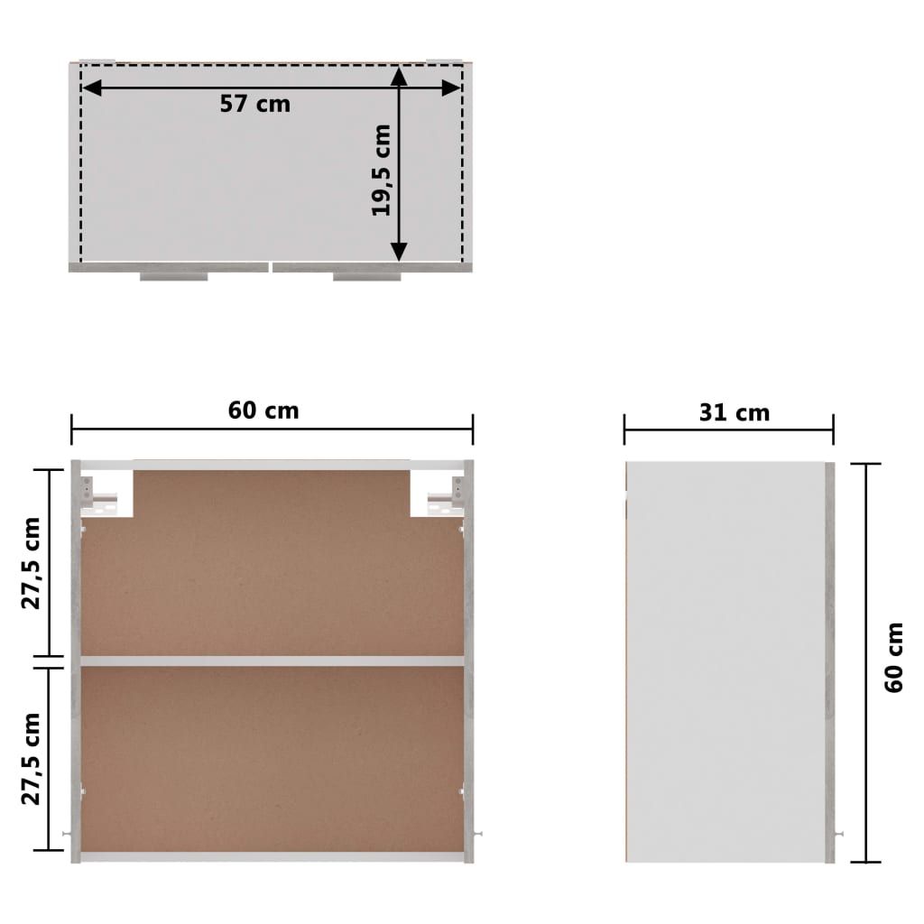vidaXL Závesná skrinka, betónovo sivá 60x31x60 cm, kompozitné drevo